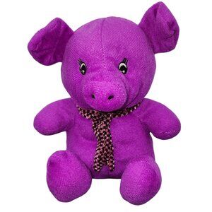 Vintage EEC International Inc Purple Pig Plush Stuffed Animal w/Scarf Sewn Eyes